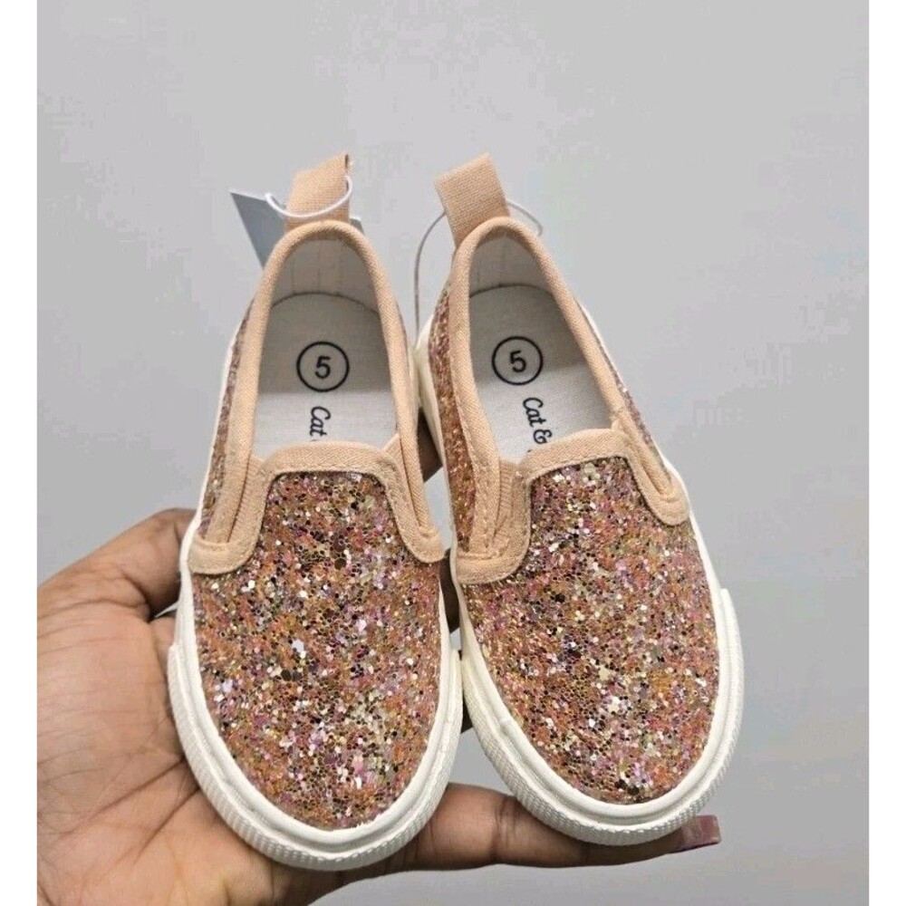 Cat & Jack Madigan Toddler Rose Gold Slip-On Glitter Sneakers Size 5